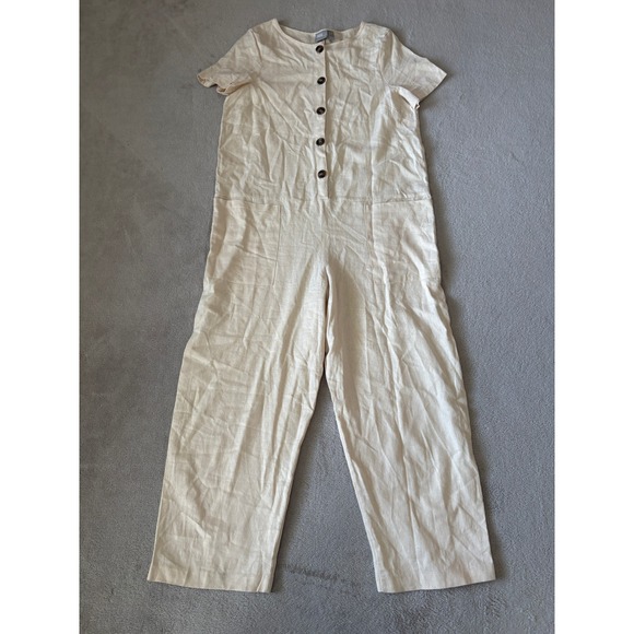 COS Linen Jumpsuit Button Front Short Sleeve Casual Beige‎ Size 6 - Picture 1 of 10